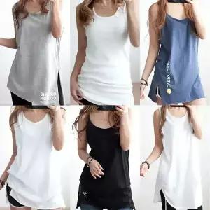 여성 민소매티 여름 바캉스 이너 피치 비치 운동복 홈웨어 오버핏 루즈핏 스판 스트라이프 무지 흰색 면 끈 레이어드 빅사이즈 롱 나시 티