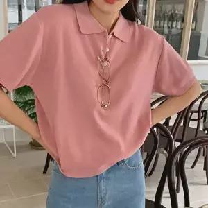 핫핑 카링 카라 버튼 반팔니트티