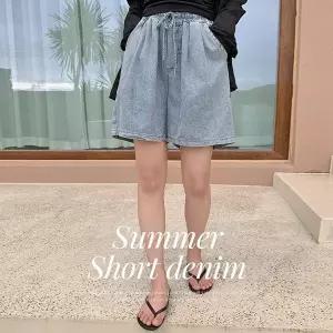 핫핑 지크로 밴딩 4부 워싱 데님반바지