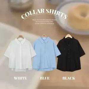 핫핑 모에드 루즈핏 카라 코튼 반팔셔츠