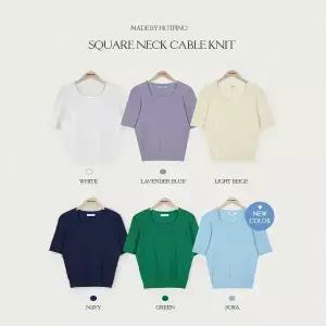 핫핑 [여름니트] 마이빈_반팔ver 스퀘어넥 꽈배기 반팔니트티