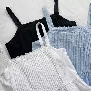 헤츠 [레이어드] 코튼 핀턱레이스 뷔스티에 나시 블라우스