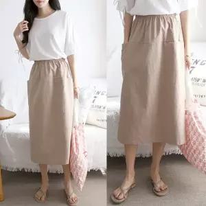 [유야]여성 린넨 면 H라인 롱 스커트 밴딩 치마 -FSK0101- 여름