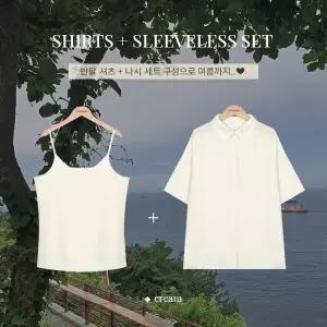 핫핑 넬즈_반팔ver 오버핏 카라넥 셔츠+나시 블라우스set