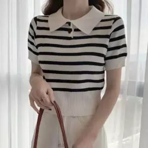 ONM 카라 스트라이프 여름 니트 반팔티 단추포인트 베이직