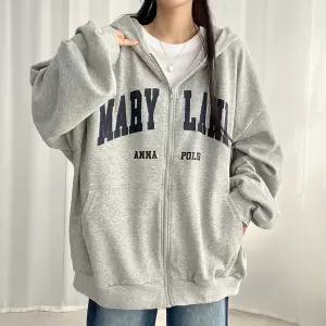 [기모추가] 메리 오버핏 투웨이 후드집업 4컬러 아우터 레터링 빅사이즈 오버핏