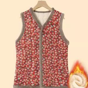 ONM 여성 3컬러 꽃무늬 패턴 겨울 털 누빔조끼 할머니조끼