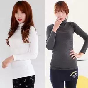 ONM 여성용 기본 윈터 스타일 외출 따뜻 면 스판 롱 폴라