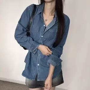 ONM 데일리 루즈핏 연청 여자 카라 셔츠 청남방 편한 진청