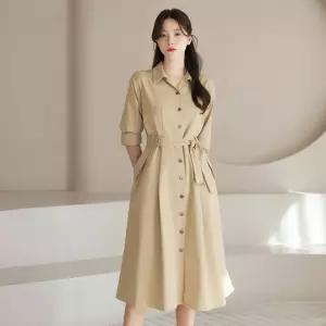 [시크라인] (~XXL까지) 레네론 오픈카라 아일렛 벨트 플레어 원피스 봄 가을 오피스 하객룩 데이트 모임 미시 빅사이즈