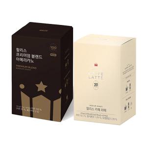 할리스 프리미엄 블렌드 아메리카노, 100입, 1개 + 카페라떼, 30입, 1개