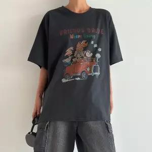 여성 스트릿 프린팅 면 반팔 롱 티셔츠 박스티 -WTS0749- 여름