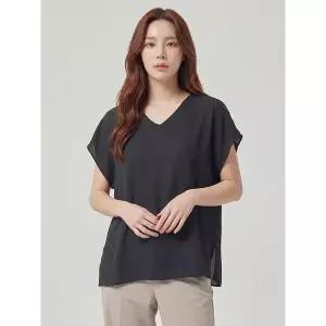 [하프클럽/샤트렌]블랙 샤트렌 소매 셔링 브이넥 쉬폰 티 블라우스 HCBMTS102