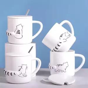 [갓샵] 입체 꼬리 고양이 머그컵 [냥이 홈카페 집들이 개업 선물 귀여운 예쁜 머그잔 뚜껑 머그 컵 잔 답례