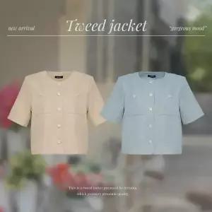 핫핑 [하객룩/구김X][MADE] 메이니 노카라 반팔트위드자켓