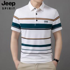 JEEP SPIRIT  남성 반팔 여름 셔츠 스트라이프 카라 티셔츠
