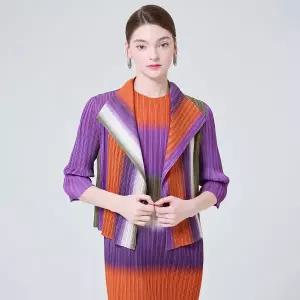세로 그라데이션 숄 플리츠 7부 볼레로 가디건 자켓_YI07WNPJK05