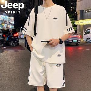 JEEP 2025 남성 트레이닝복 세트 여름 반바지 반팔티 운동복
