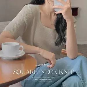 핫핑 [비스코스85%] 클레어 스퀘어넥 베이직 골지 반팔니트티