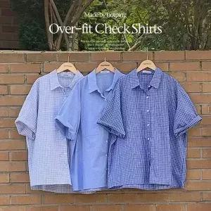 핫핑 [캐주얼/포인트템] 드로엘 오버핏 체크 반팔셔츠