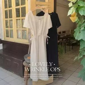 핫핑 [하객룩] 몬트리 허리스트링 링클 반팔 롱원피스