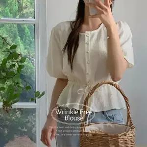 핫핑 [링클프리] 포듀 링클지 허리스트링 퍼프 반팔 블라우스