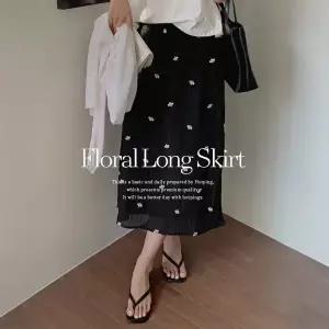 핫핑 [편안/통기성] 힌느 플라워자수 밴딩 롱스커트