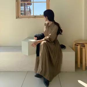 리아르 스트랩 플리츠 셔츠 롱 원피스 봄 여성 긴팔 봄원피스 데이트룩