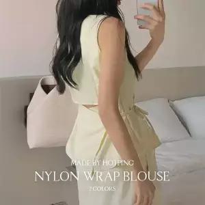 핫핑 [셋업가능][부유방커버/생활방수] 카멜리 나일론 슬리브리스 랩 블라우스