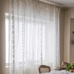 [메종드파리]꼬끄시그루 린넨 자수커튼 데필레 180사이즈 대폭 거실 침실 예쁜커텐 (높이 택1)