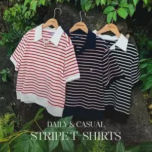 핫핑 [군살커버] 프렌디 베이직핏 팬던트 배색스트라이프 카라티셔츠