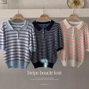 핫핑 비엔느 부클 카라 스트라이프 반팔 니트티
