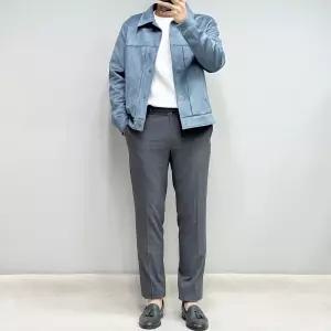 [바쏘옴므]스웨이드 블루 트러커 가죽 자켓 WSZ1UA21ABU