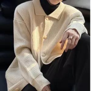 루즈핏 두꺼운 니트 가디건 오버핏 울자켓 스타일 겨울 데일리 아우터 LS083