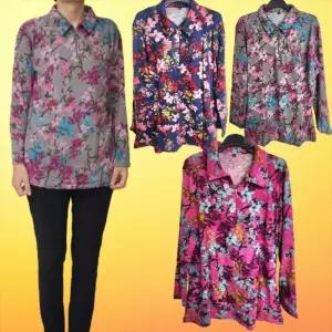 ONM 할머니 중년 여성 꽃 기모 지퍼 카라티 봄 가을