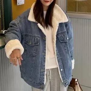 ONM 여성용 데일리 경량 양털 카라 데님 숏 자켓