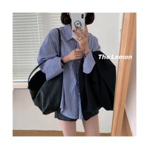 트라이프 줄무늬 카라 여성 긴팔 셔츠