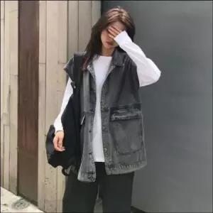 ONM 블랙진 데님조끼 오버핏 청조끼 빈티지 레이어드