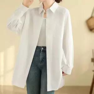 ONM 오버핏 롱셔츠 블라우스 긴팔 베이직 화이트 남방