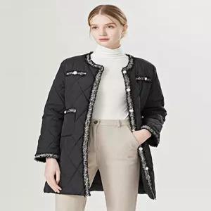 라운드 트위드 배색 퀼팅 롱 패디드 점퍼 (TV4JP015L0)