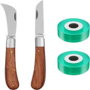 팍스린센 2 접목 칼 스테인리스 스틸 정원 가지치기 멀티 절단 도구 접목을 위한 식물 수리 테이프 2개