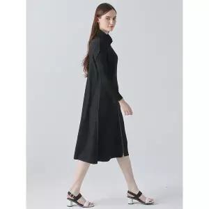와이드 카라 집업 투웨이 플리츠 원피스 베스트 블랙_YK02WNPOP01
