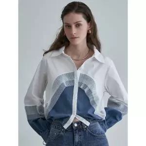 [르니앤맥코이]데님 배색 플리츠 포인트 셔츠 블라우스 LN04BL770_P416220241