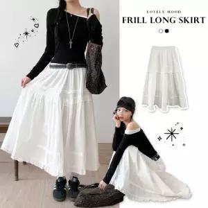 글리비 하체커버 여리청순 허리밴딩 A라인 프릴 롱스커트 치마