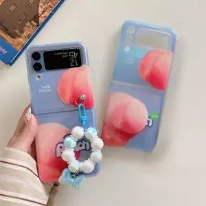 유니블링 갤럭시 z플립 3 4 복숭아 톡 그립 키링 실리콘 케이스