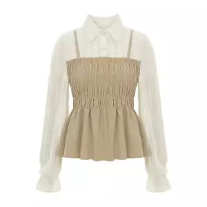 [롯데백화점]샐리 셔링 뷔스티에 샤틴 카라 블라우스_I6A-CBL011