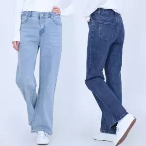 봄 여름 중년 여성 연청바지 스판 일자 통청바지 아이스 쿨링 와이드 데님