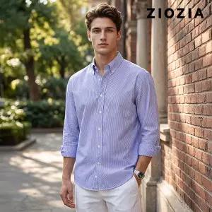 [지오지아] 스탠다드핏 코튼 스트라이프 긴팔 셔츠 (ABE2WC1104_B)