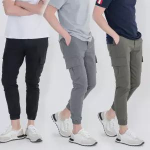 여름 린넨 남자 카고 조거 팬츠 시원한 남성 마 바지 아이스 스판 밴딩