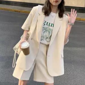 빛나는 판다여성 여름 얇은 정장세트 빅사이즈 반팔 세미 정장 자켓 반바지 캐주얼 투피스세트빛나는 판다